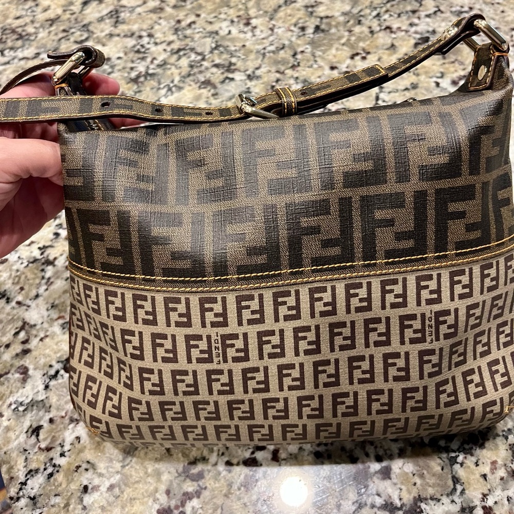 💯Authentic Fendi Zucchino and Zucca combination canvas leather handbag - Picture 2 of 16
